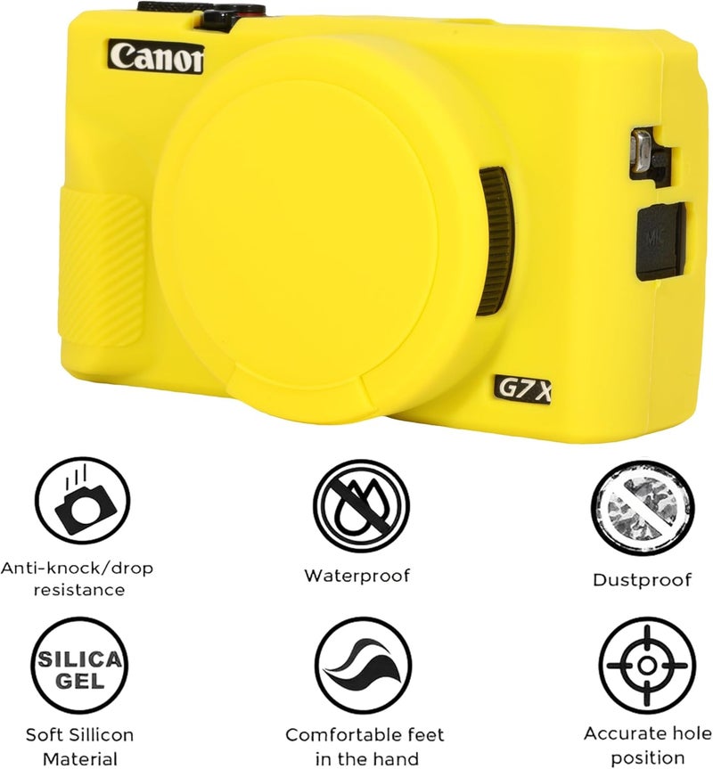 AEXUTDA Case for Canon Powershot G7X Mark III Digital Camera, G7X Mark iii Camera Silicone Case, Anti-Scratch Slim Fit Soft Skin, G7X Mark 3 Accessories with Detachable Lens Cover - Yellow - Image 3